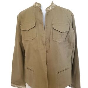 Chico's  size 2 (Large) Khaki tan jacket, trim